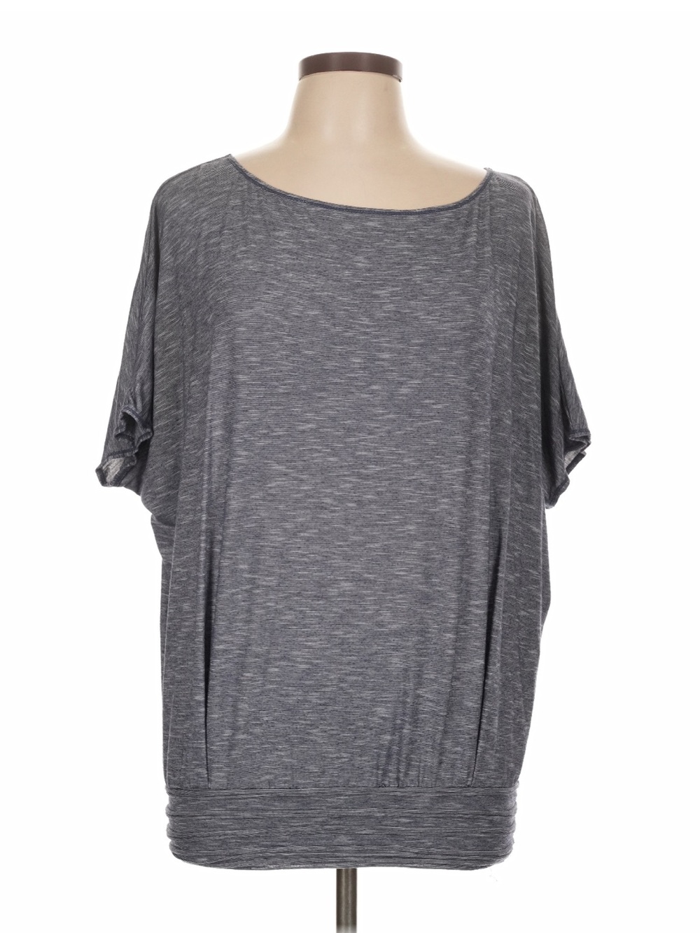 Max Studio Heather Gray Blue Short striped Sleeve Scoop Neck Top Large